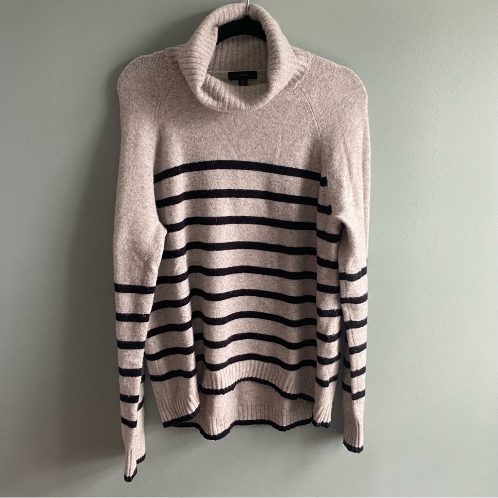 J. Crew Striped Turtleneck Wool blend Gray & Black Sweater